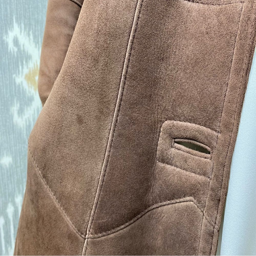 Ralph Lauren Vintage Chocolate Brown Fur Trimmed Lamb Shearling Swing Coat - Picture 15 of 16